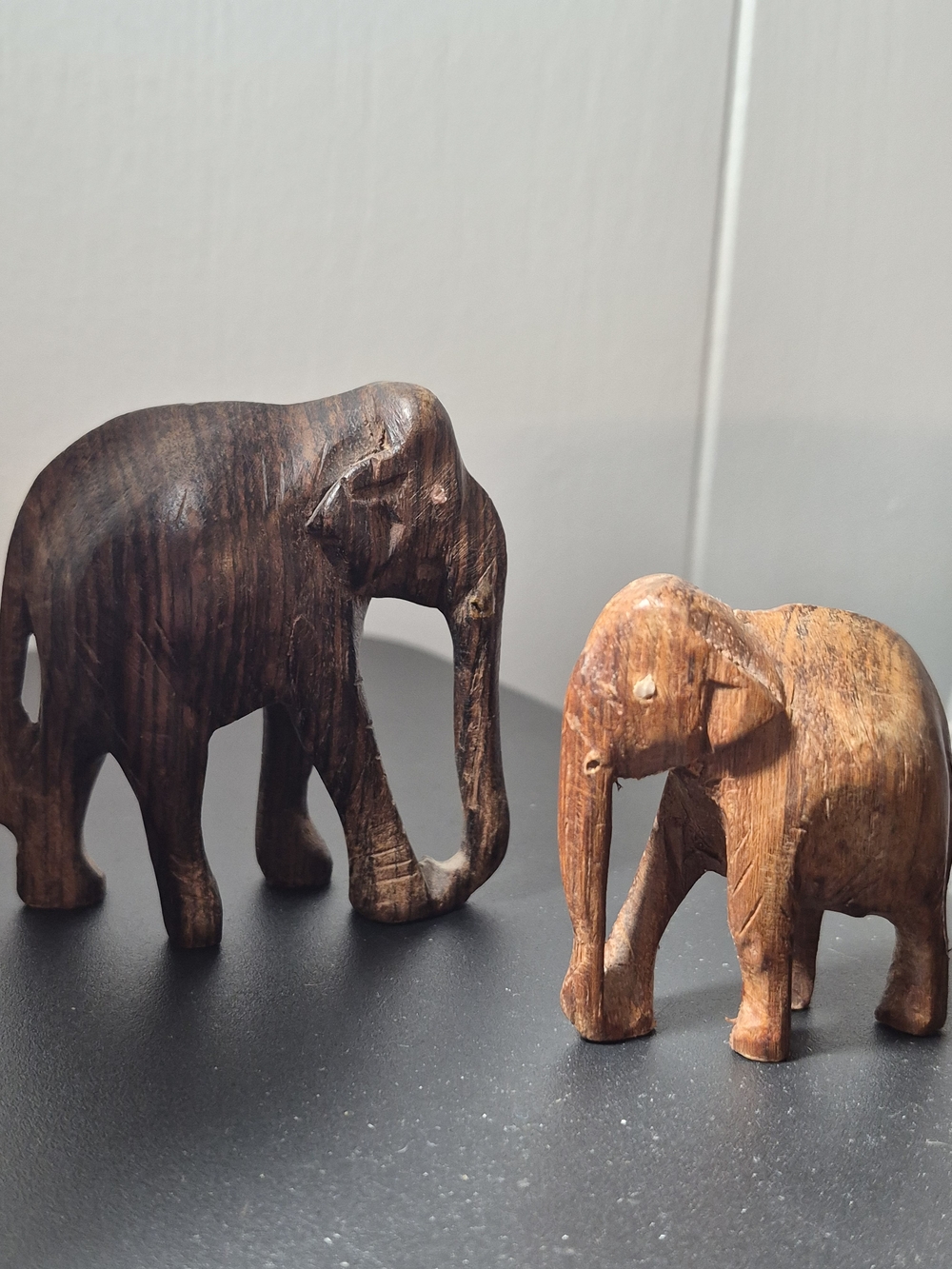 Hand-Carved Wooden Elephant Pair - Brown & Dark Brown
